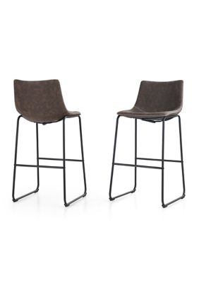 Square PU Leather Counter Brown Bar Stools, Set of 2