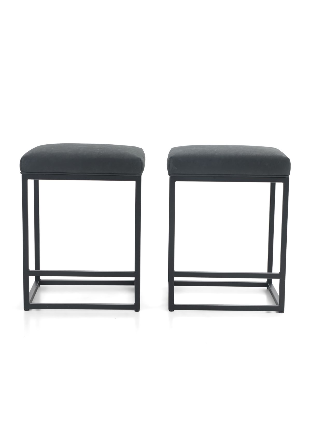 24 Inch Black PU Leather Counter Bar Stools Without Back, Set of 2