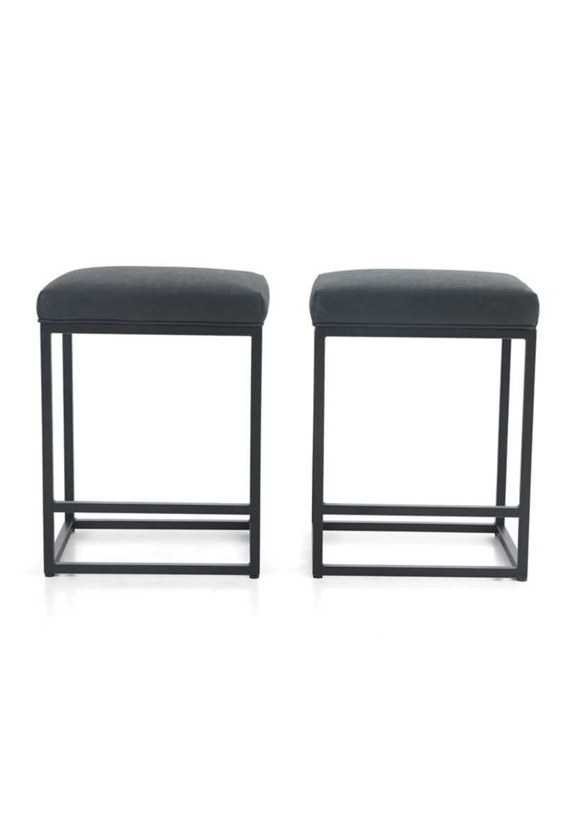 24 Inch Black PU Leather Counter Bar Stools Without Back, Set of 2