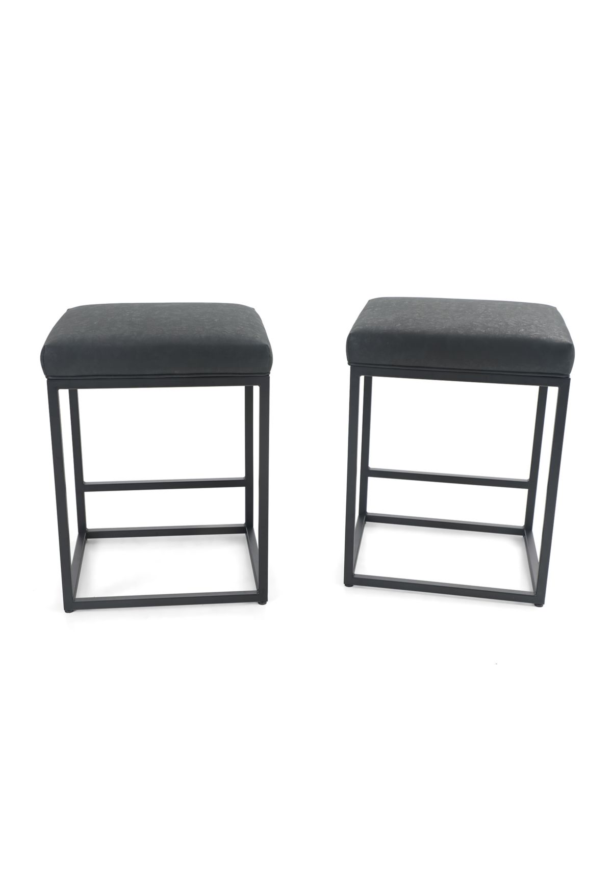 24 Inch Black PU Leather Counter Bar Stools Without Back, Set of 2