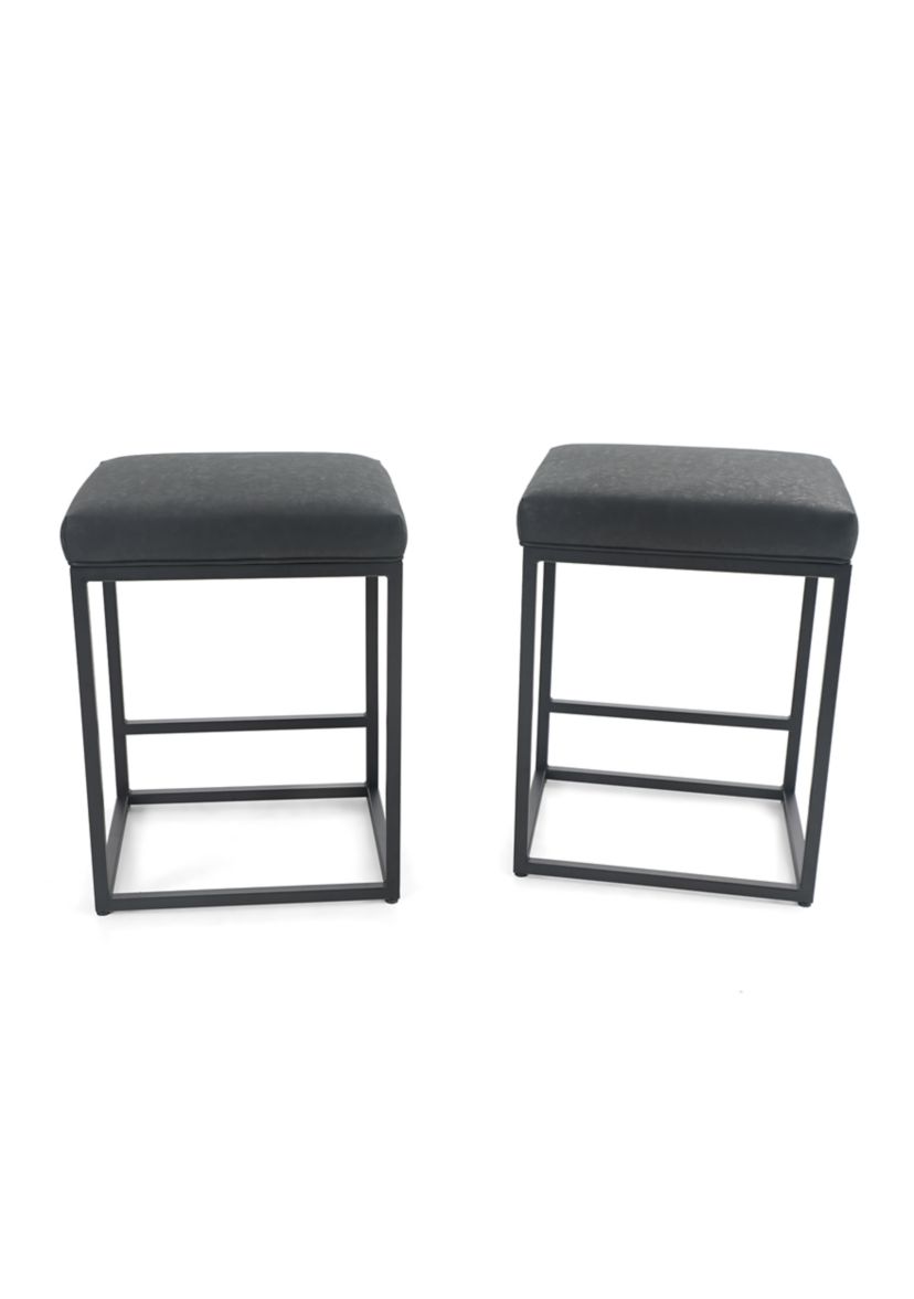 24 Inch Black PU Leather Counter Bar Stools Without Back, Set of 2