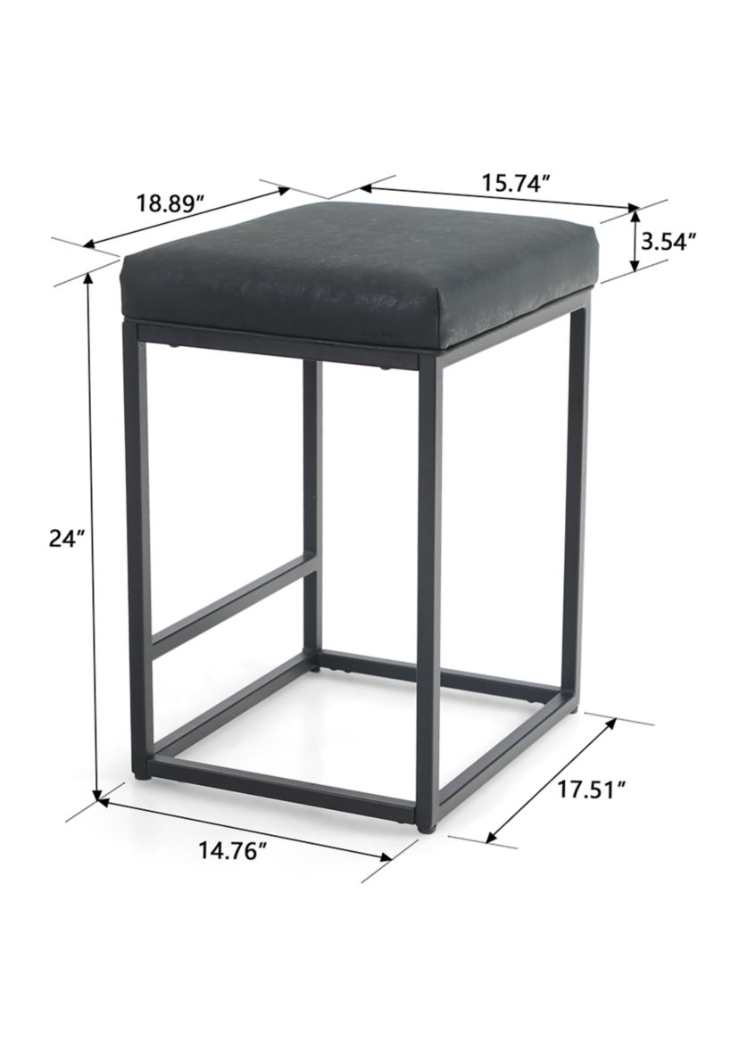 24 Inch Black PU Leather Counter Bar Stools Without Back, Set of 2