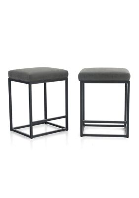 24 Inch Gray PU Leather Counter Bar Stools Without Back, Set of 2