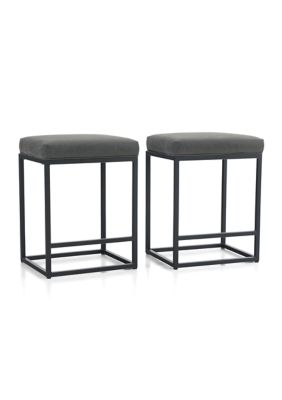 24 Inch Gray PU Leather Counter Bar Stools Without Back, Set of 2