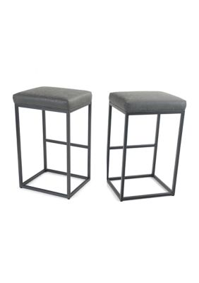 30 Inch Gray PU Leather Counter Barstools Without Back, Set of 2