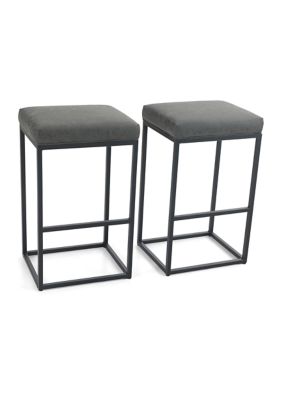 30 Inch Gray PU Leather Counter Barstools Without Back, Set of 2