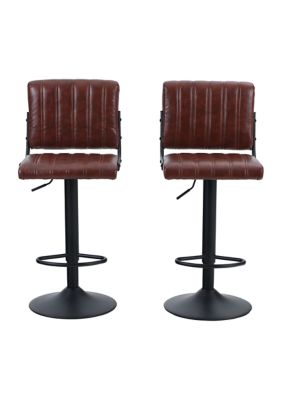 Adjustable Counter Saddle Brown Bar Stools with Square Back, Set of 2
