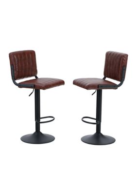 Adjustable Counter Saddle Brown Bar Stools with Square Back, Set of 2