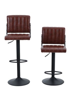 Adjustable Counter Saddle Brown Bar Stools with Square Back, Set of 2