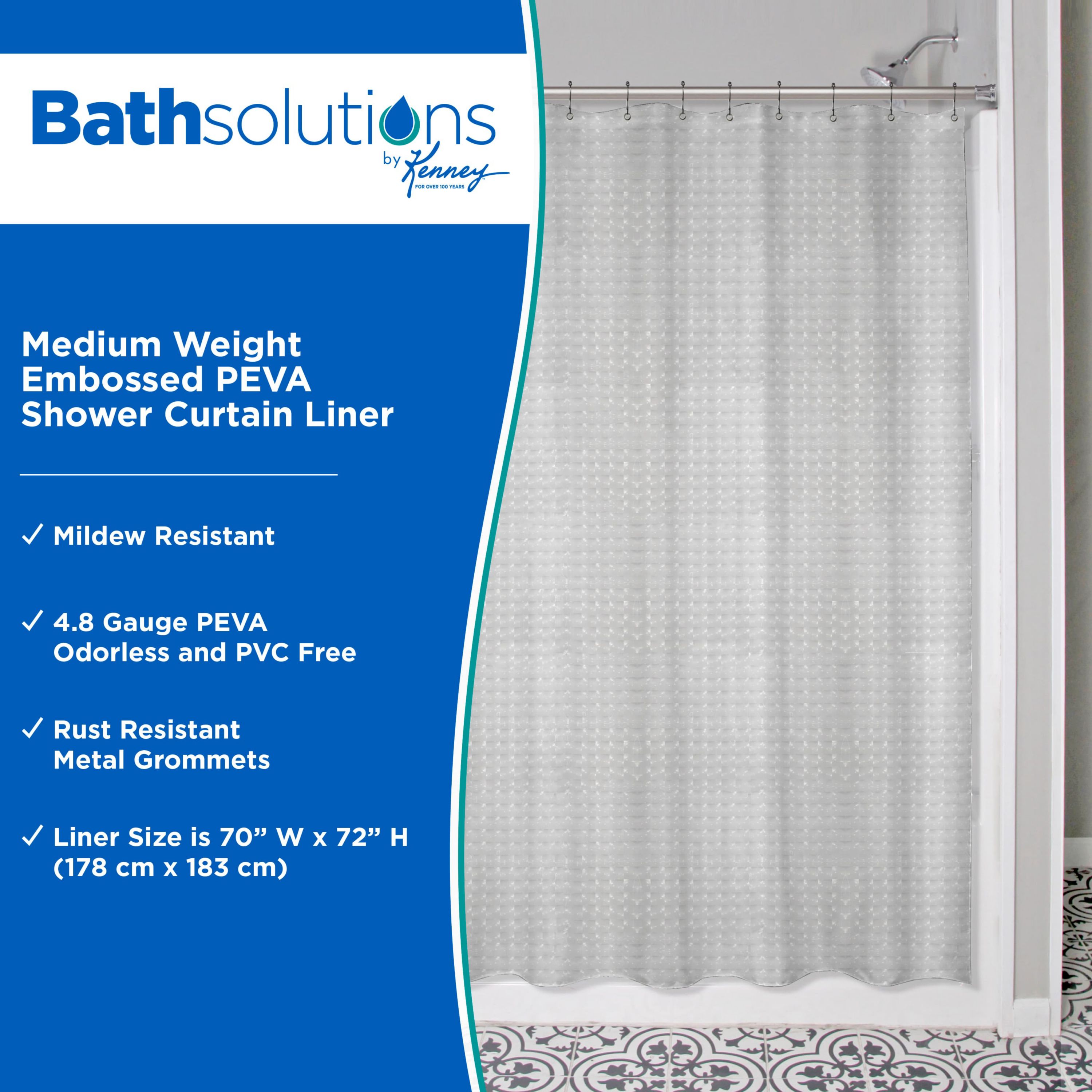 Kenney Medium Weight Embossed PEVA Shower Curtain Liner