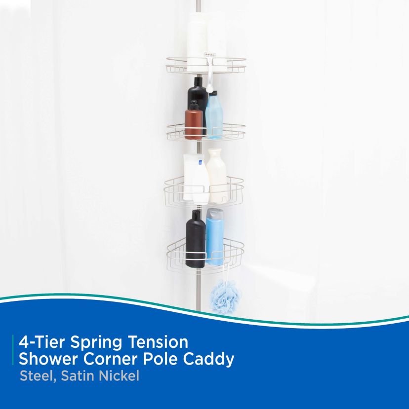 Kenney 4-Tier Spring Tension Shower Corner Pole Caddy with Razor Holder