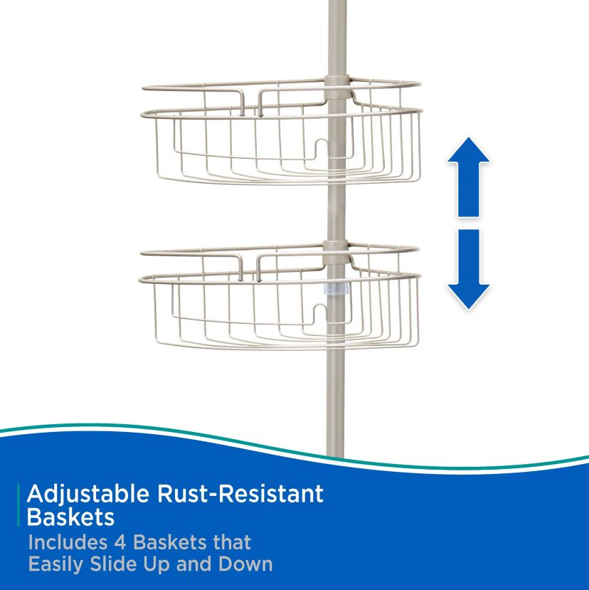 Kenney 4-Tier Spring Tension Shower Corner Pole Caddy with Razor Holder