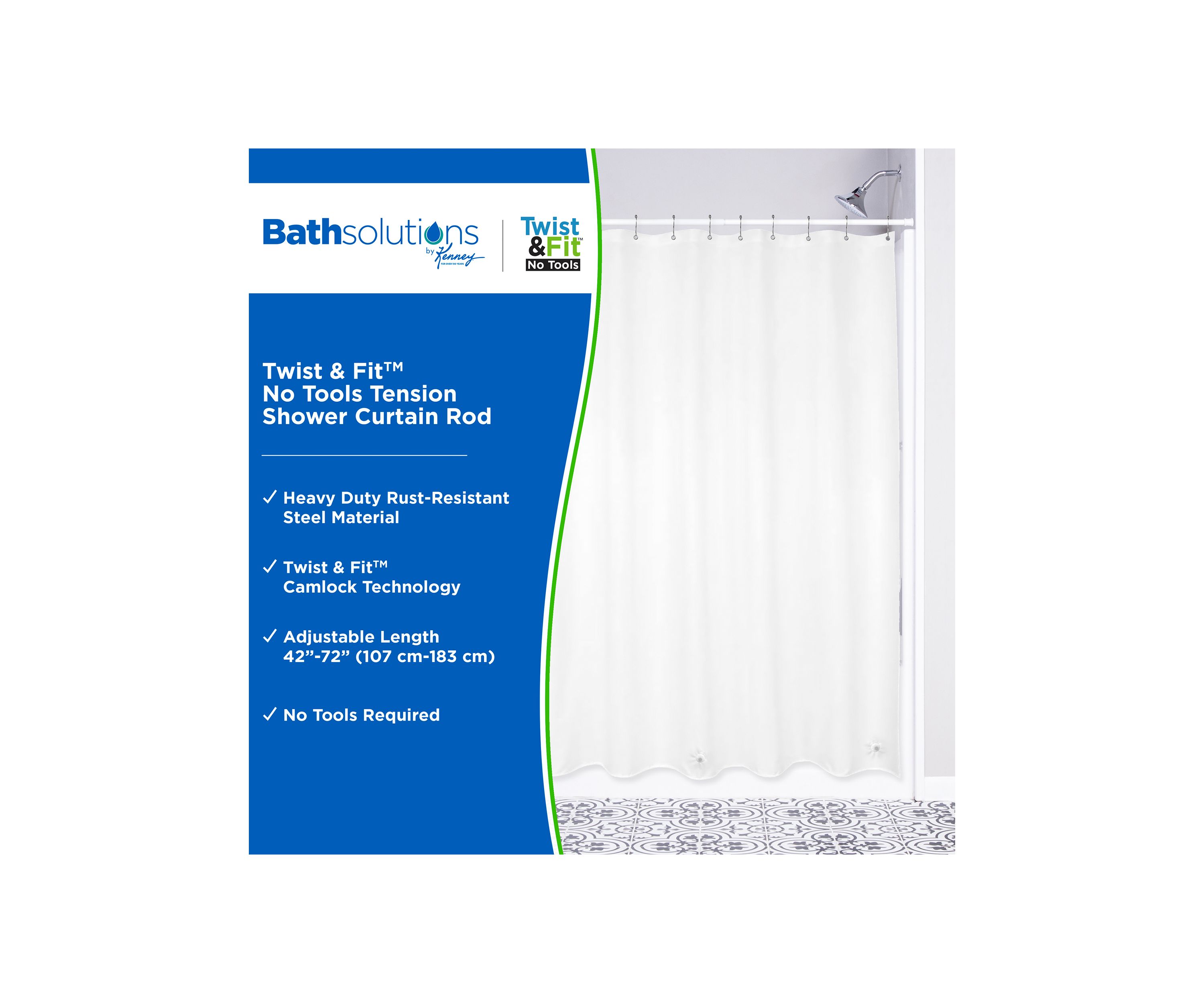 Kenney Twist & Fit No Tools Tension Shower Curtain Rod