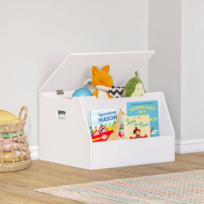 Kids Toy Storage Box with Front Bookrack - White