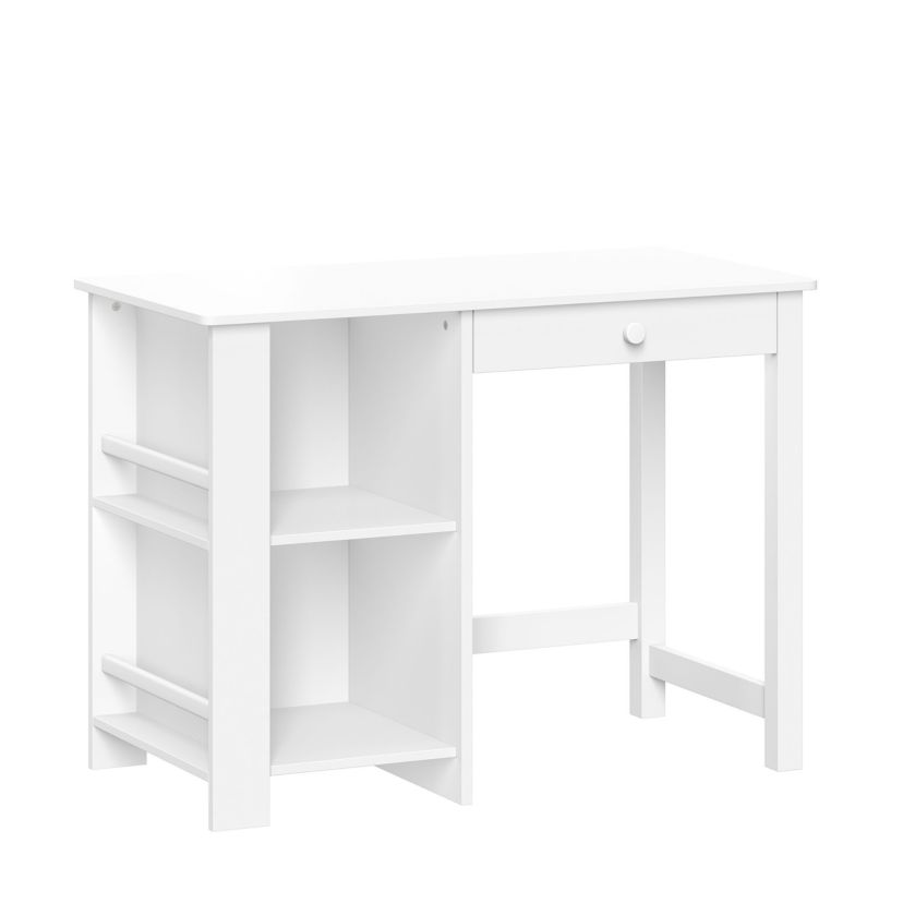 Kids Desk and Chair Set with Cubbies, Bookracks and 2 Bonus 10" Floating Bookshelves - White