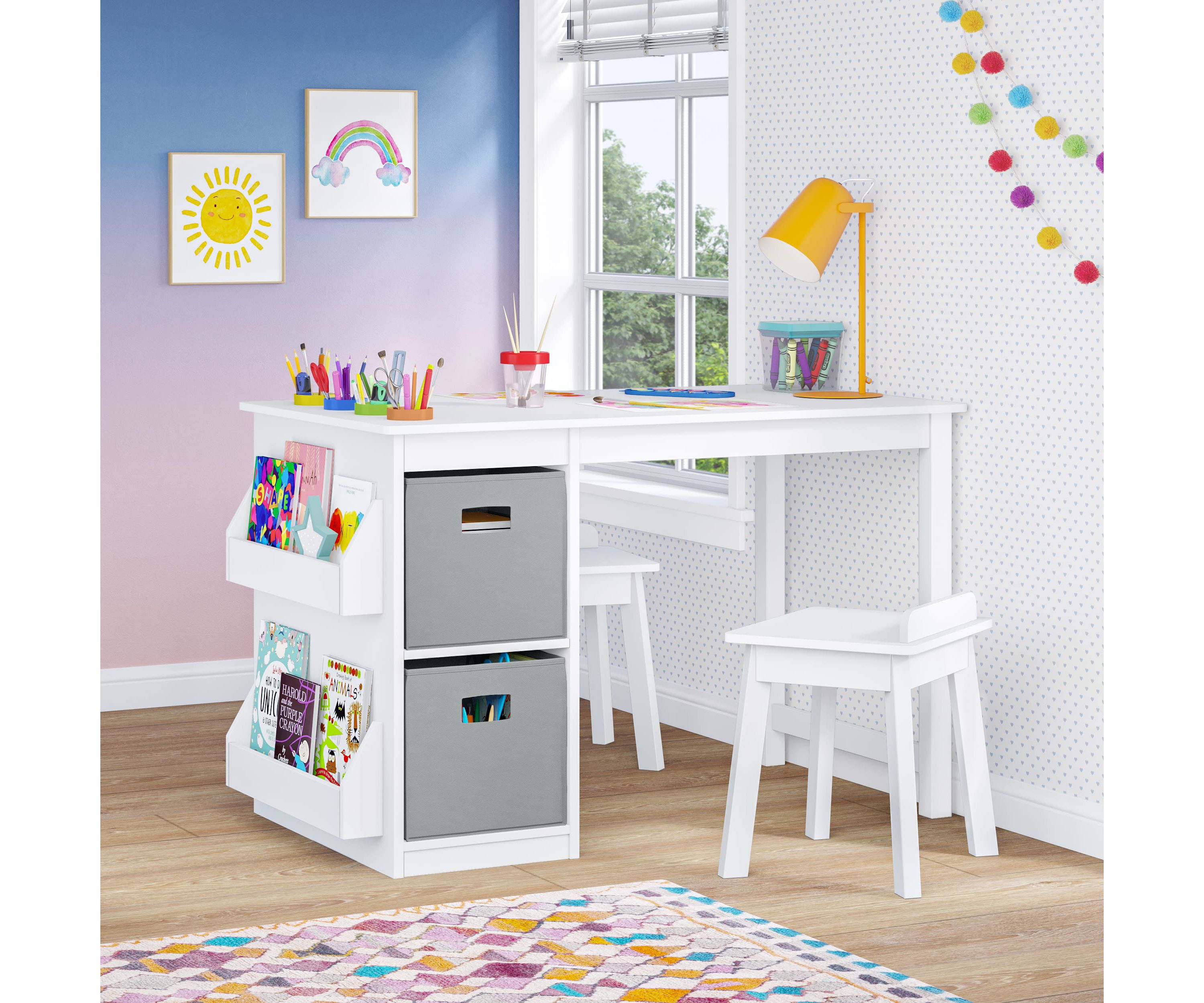 Kids Art Activity Table with 2pc Bins – Gray