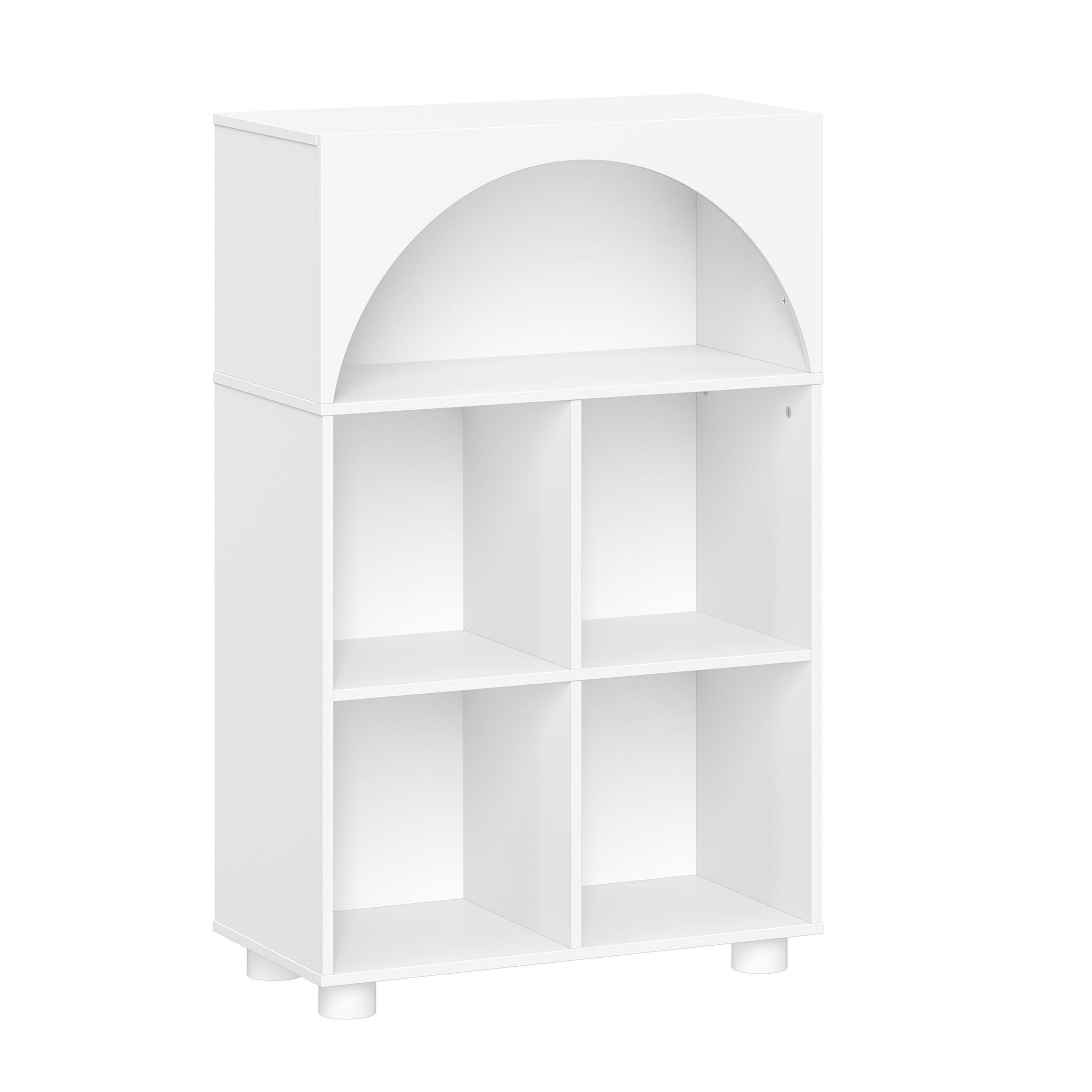 Kids Curve Appeal 23" Bookcase with 4 Cubbies and Arched Design - Sturdy Kids Bookshelf and Toy Storage Organizer for Playroom - White