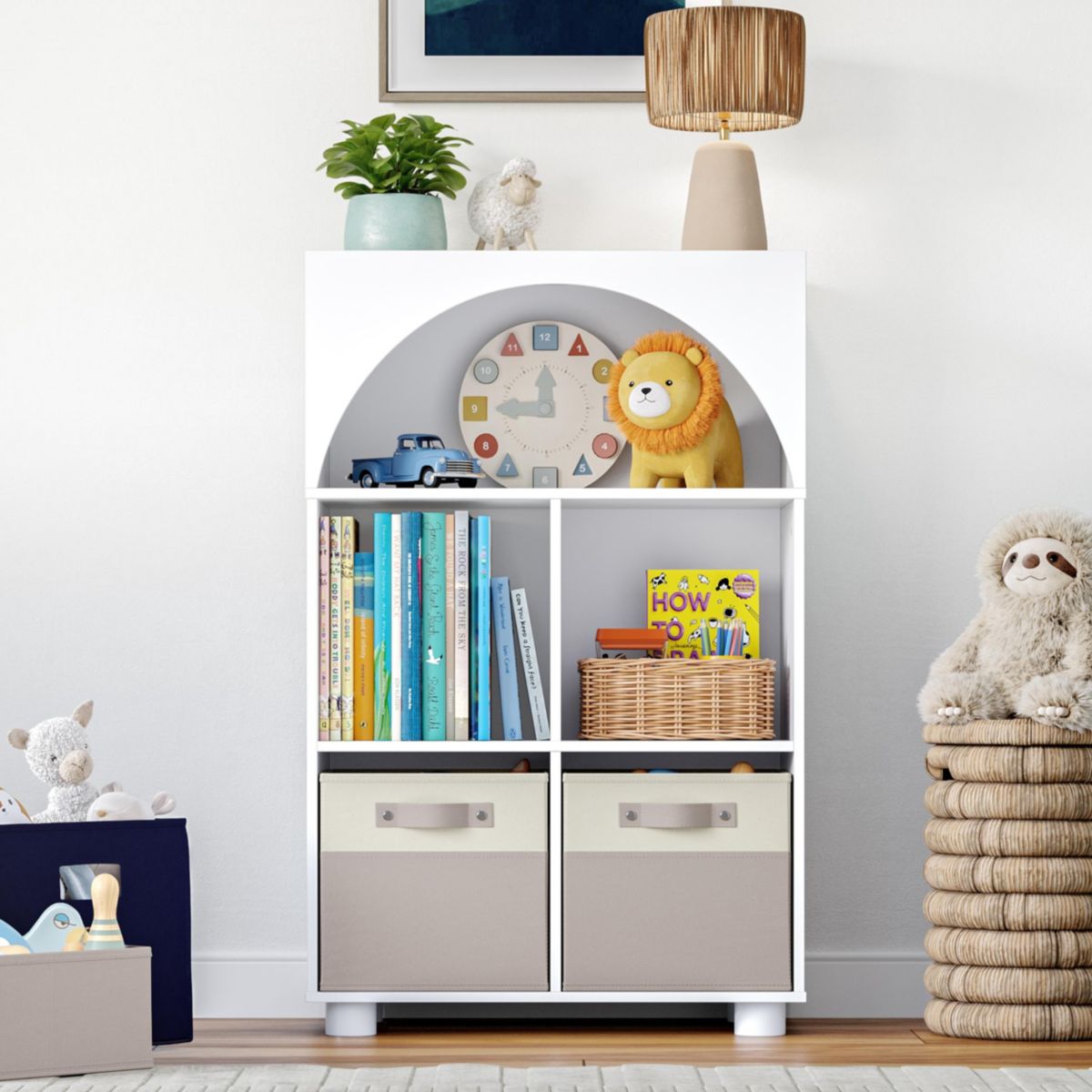 Kids Curve Appeal 23" Bookcase with 4 Cubbies and Arched Design - Sturdy Kids Bookshelf and Toy Storage Organizer for Playroom - White