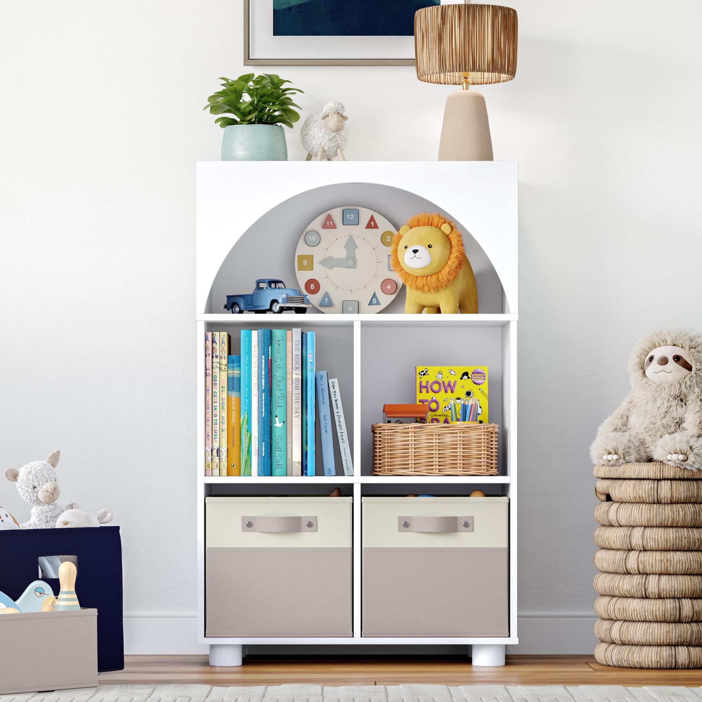 Kids Curve Appeal 23" Bookcase with 4 Cubbies and Arched Design - Sturdy Kids Bookshelf and Toy Storage Organizer for Playroom - White