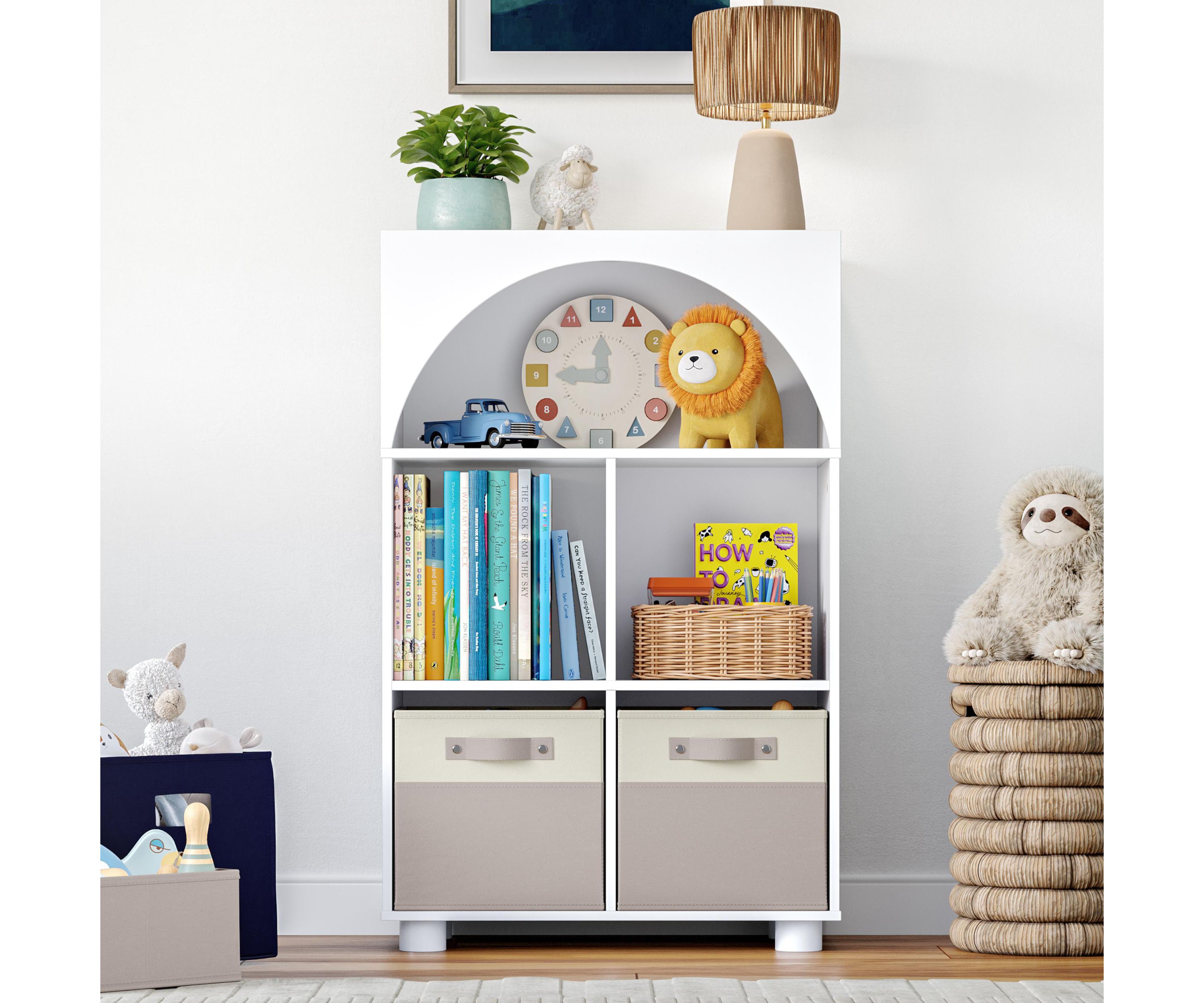 Kids Curve Appeal 23" Bookcase with 4 Cubbies and Arched Design - Sturdy Kids Bookshelf and Toy Storage Organizer for Playroom - White