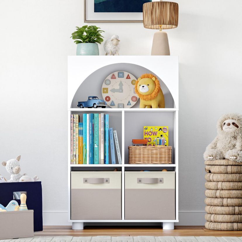 Kids Curve Appeal 23" Bookcase with 4 Cubbies and Arched Design - Sturdy Kids Bookshelf and Toy Storage Organizer for Playroom - White