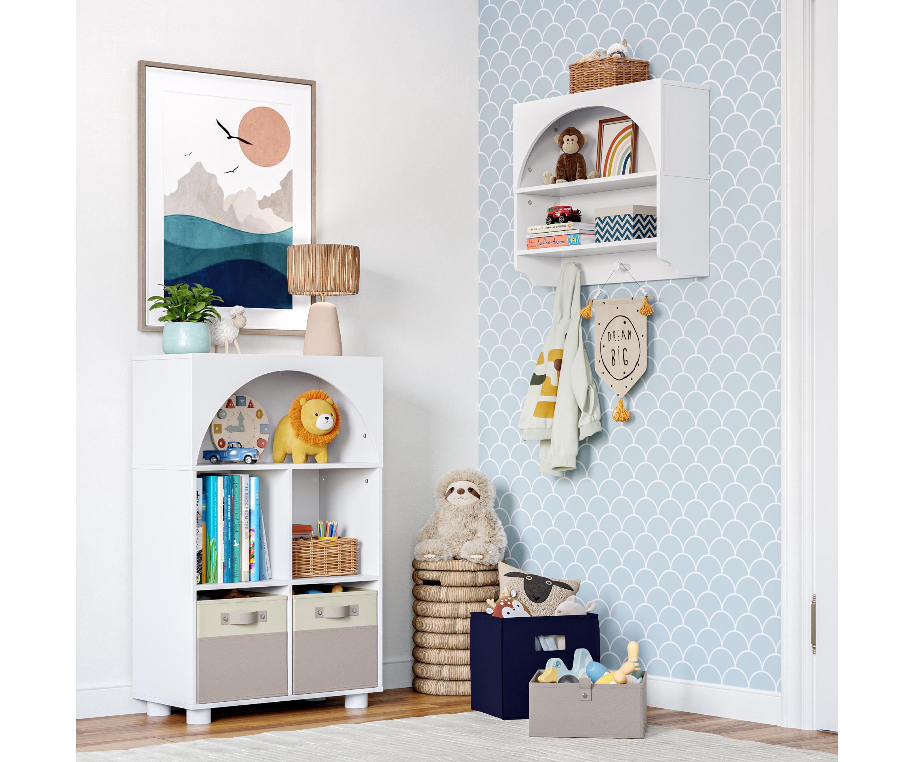 Kids Curve Appeal 23" Bookcase with 4 Cubbies and Arched Design - Sturdy Kids Bookshelf and Toy Storage Organizer for Playroom - White