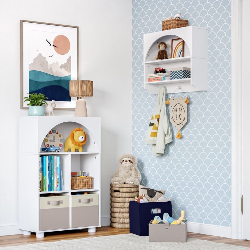 Kids Curve Appeal 23" Bookcase with 4 Cubbies and Arched Design - Sturdy Kids Bookshelf and Toy Storage Organizer for Playroom - White