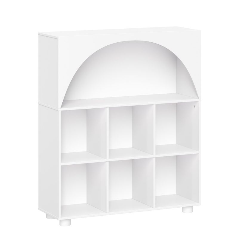 Kids Curve Appeal 35" Bookcase with 6 Cubbies and Arched Design - Sturdy Kids Bookshelf and Toy Organizer for Playroom - White