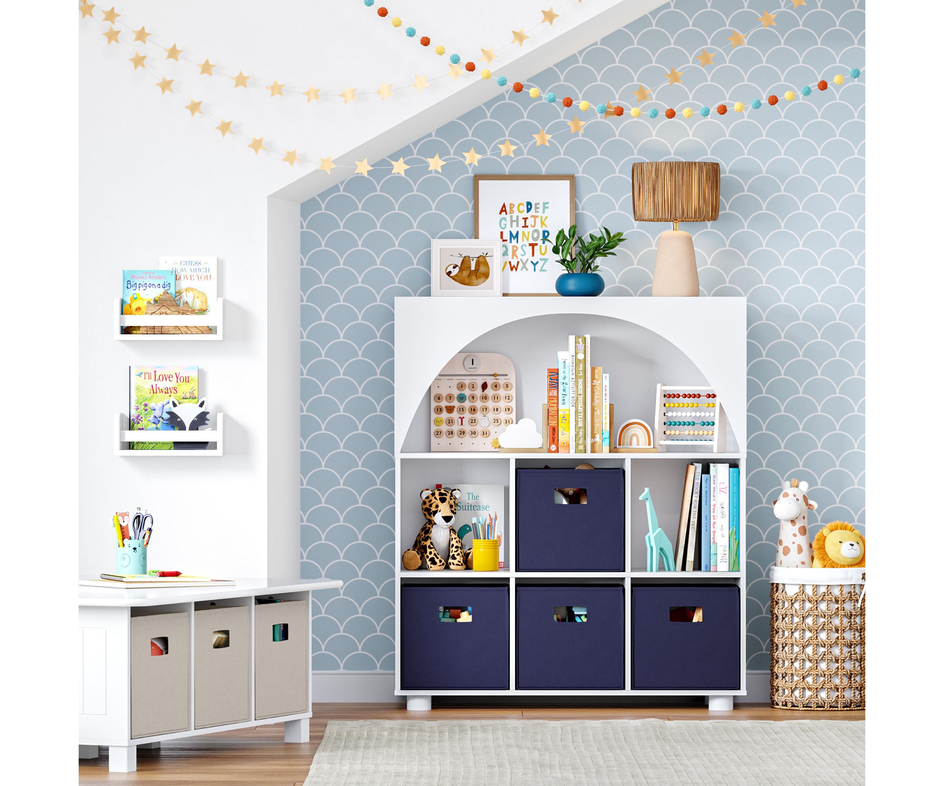 Kids Curve Appeal 35" Bookcase with 6 Cubbies and Arched Design - Sturdy Kids Bookshelf and Toy Organizer for Playroom - White