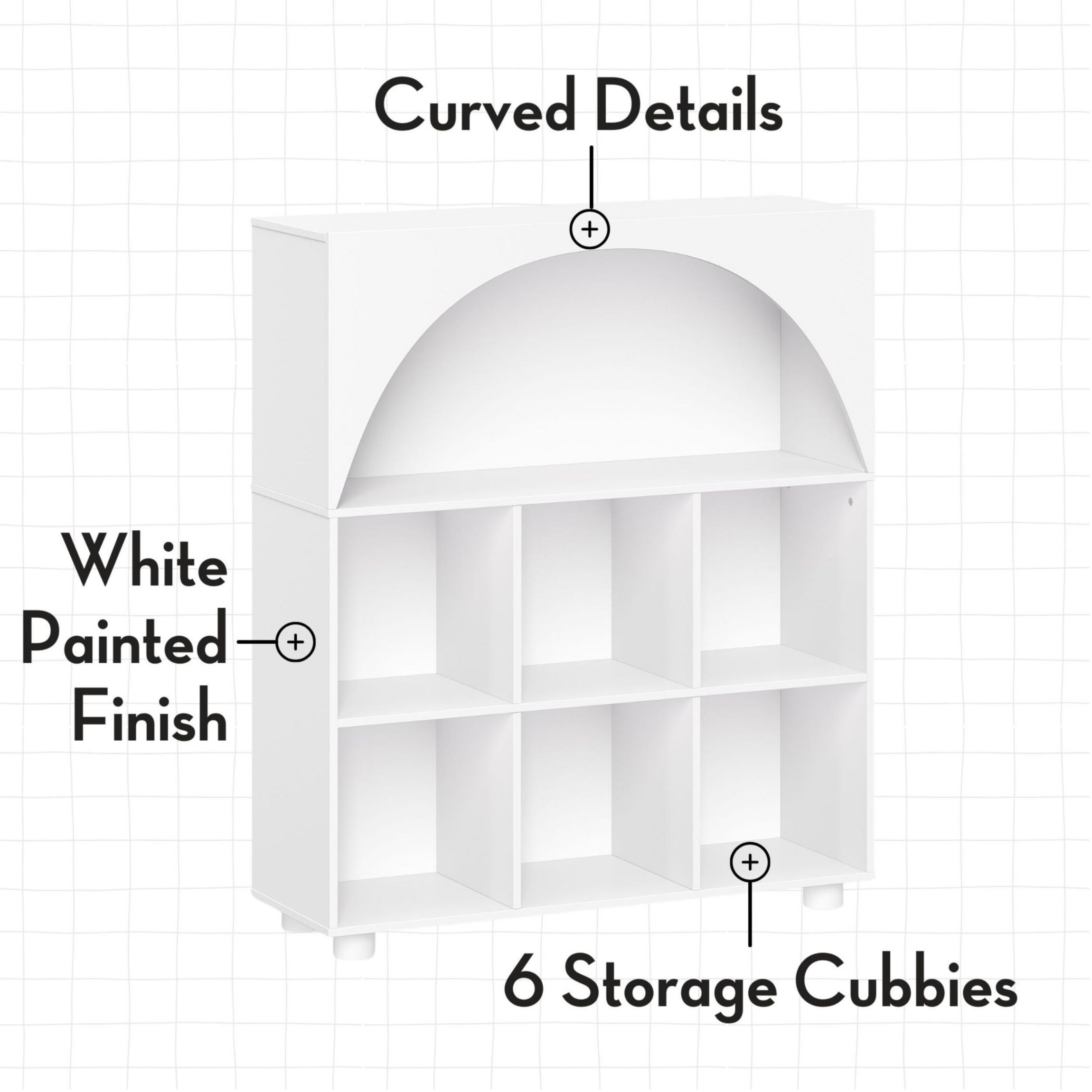 Kids Curve Appeal 35" Bookcase with 6 Cubbies and Arched Design - Sturdy Kids Bookshelf and Toy Organizer for Playroom - White