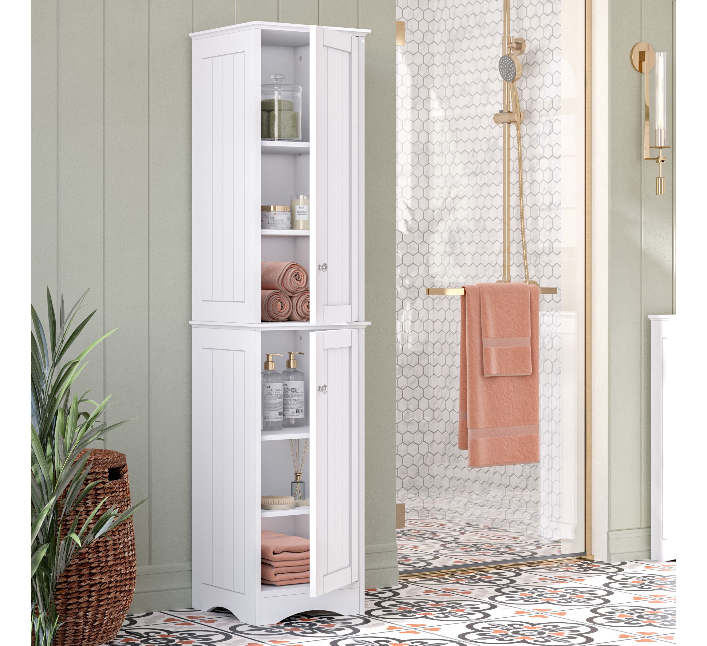 Ashland Two-Door Tall Slim Bathroom Storage Linen Cabinet Organizer