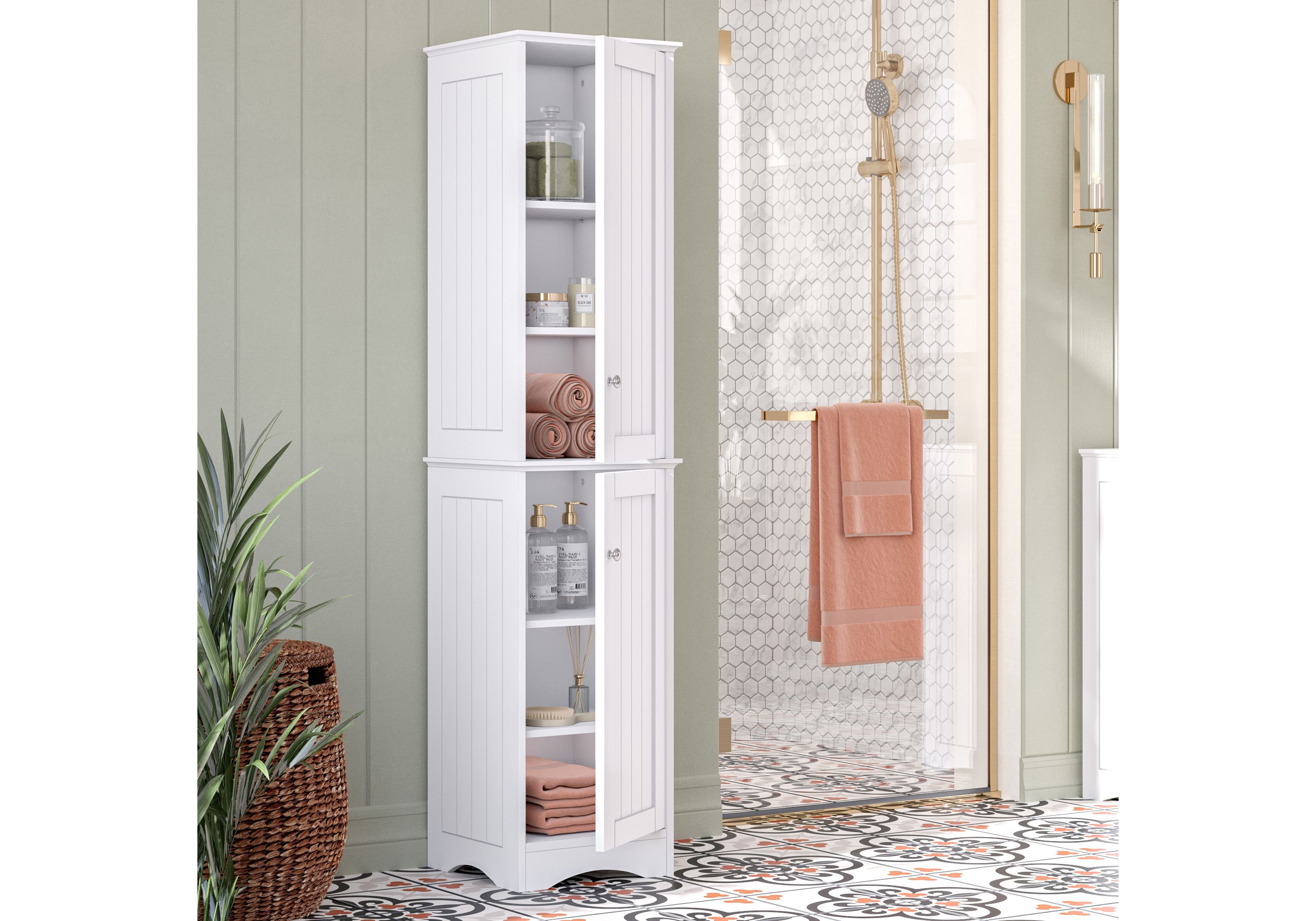 Ashland Two-Door Tall Slim Bathroom Storage Linen Cabinet Organizer