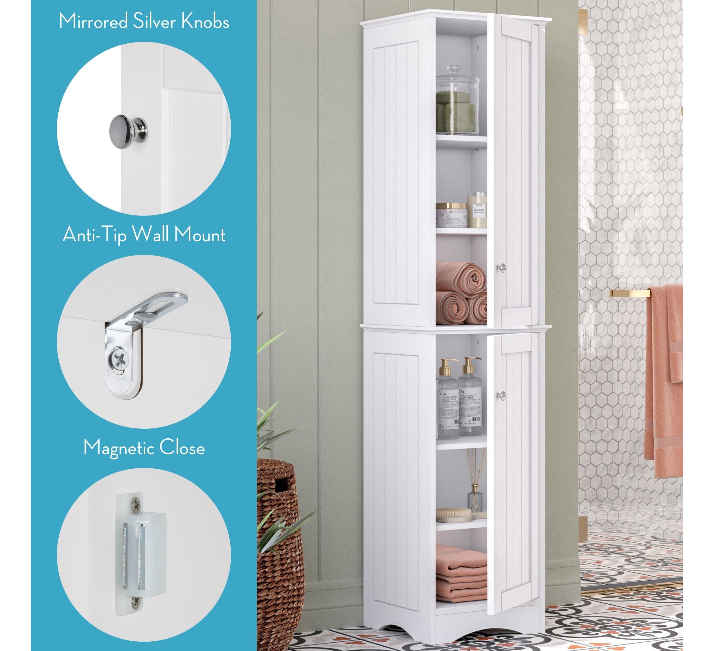 Ashland Two-Door Tall Slim Bathroom Storage Linen Cabinet Organizer