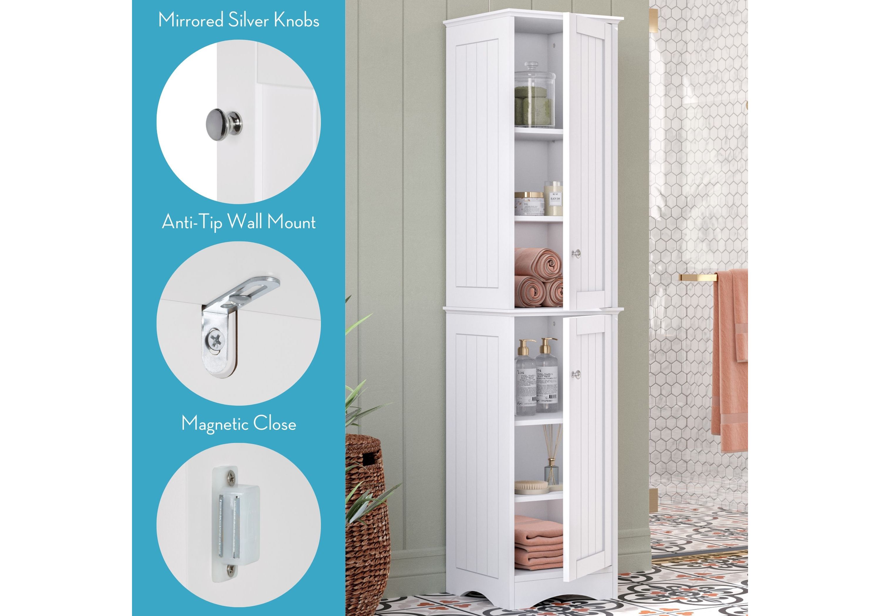Ashland Two-Door Tall Slim Bathroom Storage Linen Cabinet Organizer