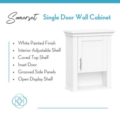 Somerset Single-Door Wall Mount Bathroom and Linen Storage Medicine Cabinet with Open and Adjustable Shelves