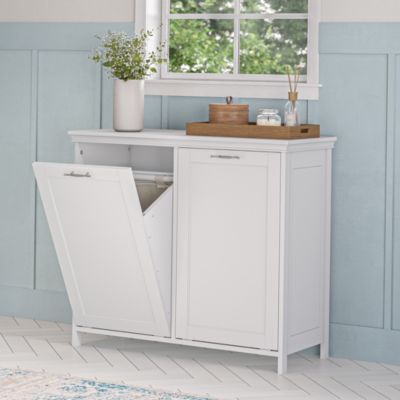 Somerset Double Tilt-Out Laundry Room Hamper Storage Cabinet with Removable Cloth Storage Bags