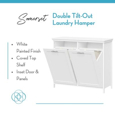 Somerset Double Tilt-Out Laundry Room Hamper Storage Cabinet with Removable Cloth Storage Bags