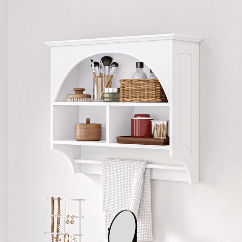 Bristol Bathroom and Laundry Arch Wall Mount Storage Medicine Cabinet Shelf with Towel Storage - White