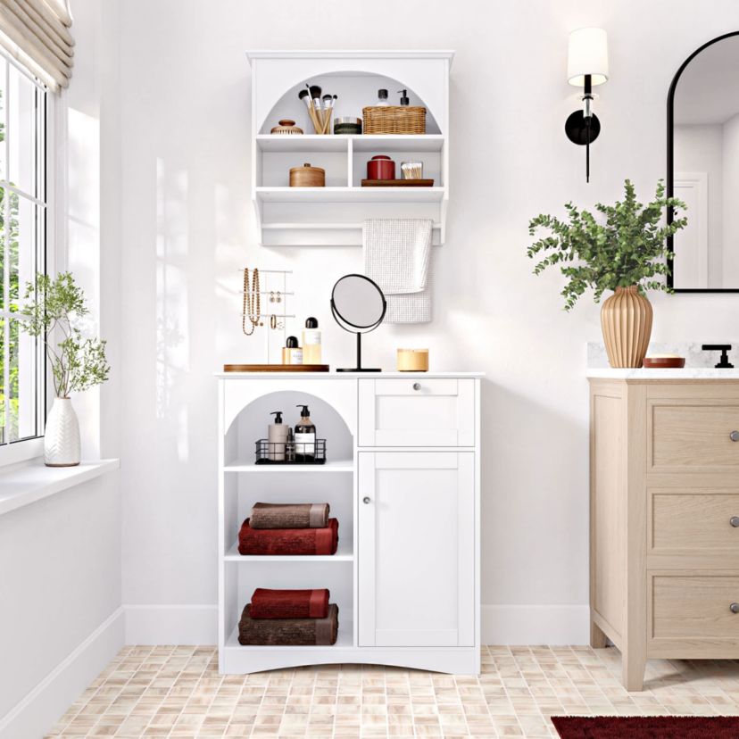 Bristol Bathroom and Laundry Arch Wall Mount Storage Medicine Cabinet Shelf with Towel Storage - White