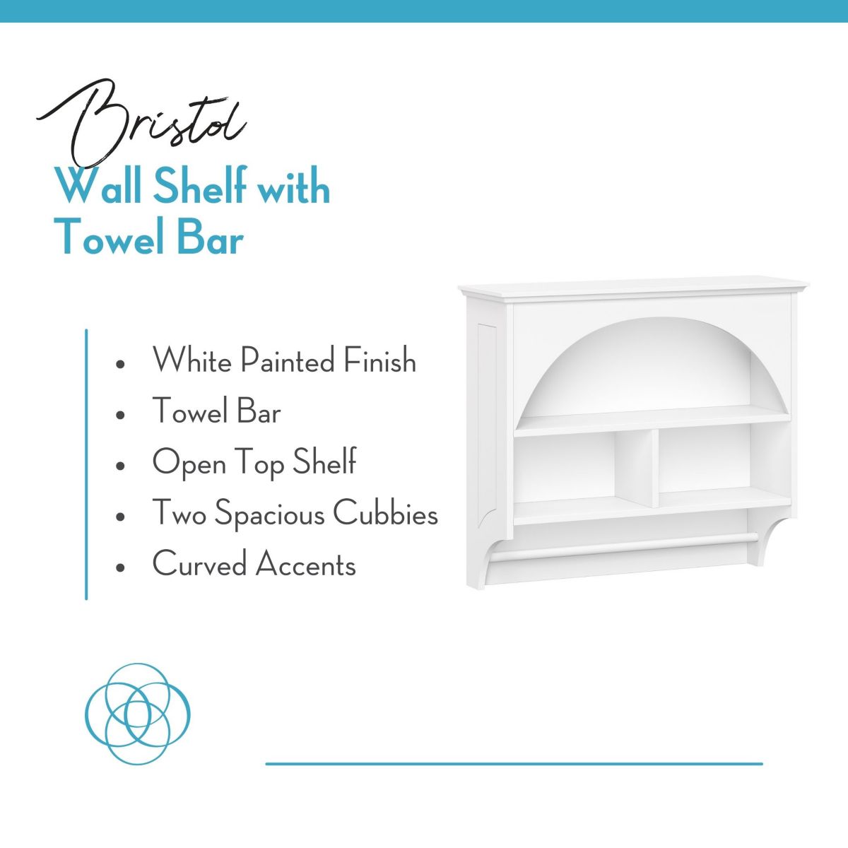 Bristol Bathroom and Laundry Arch Wall Mount Storage Medicine Cabinet Shelf with Towel Storage - White