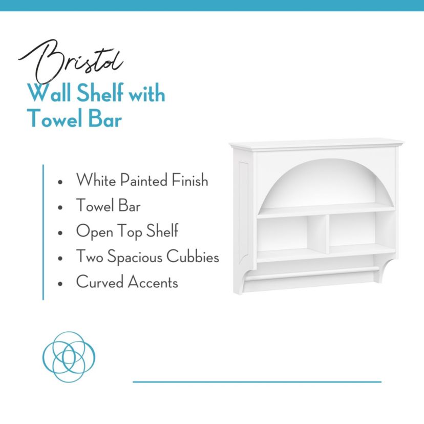 Bristol Bathroom and Laundry Arch Wall Mount Storage Medicine Cabinet Shelf with Towel Storage - White