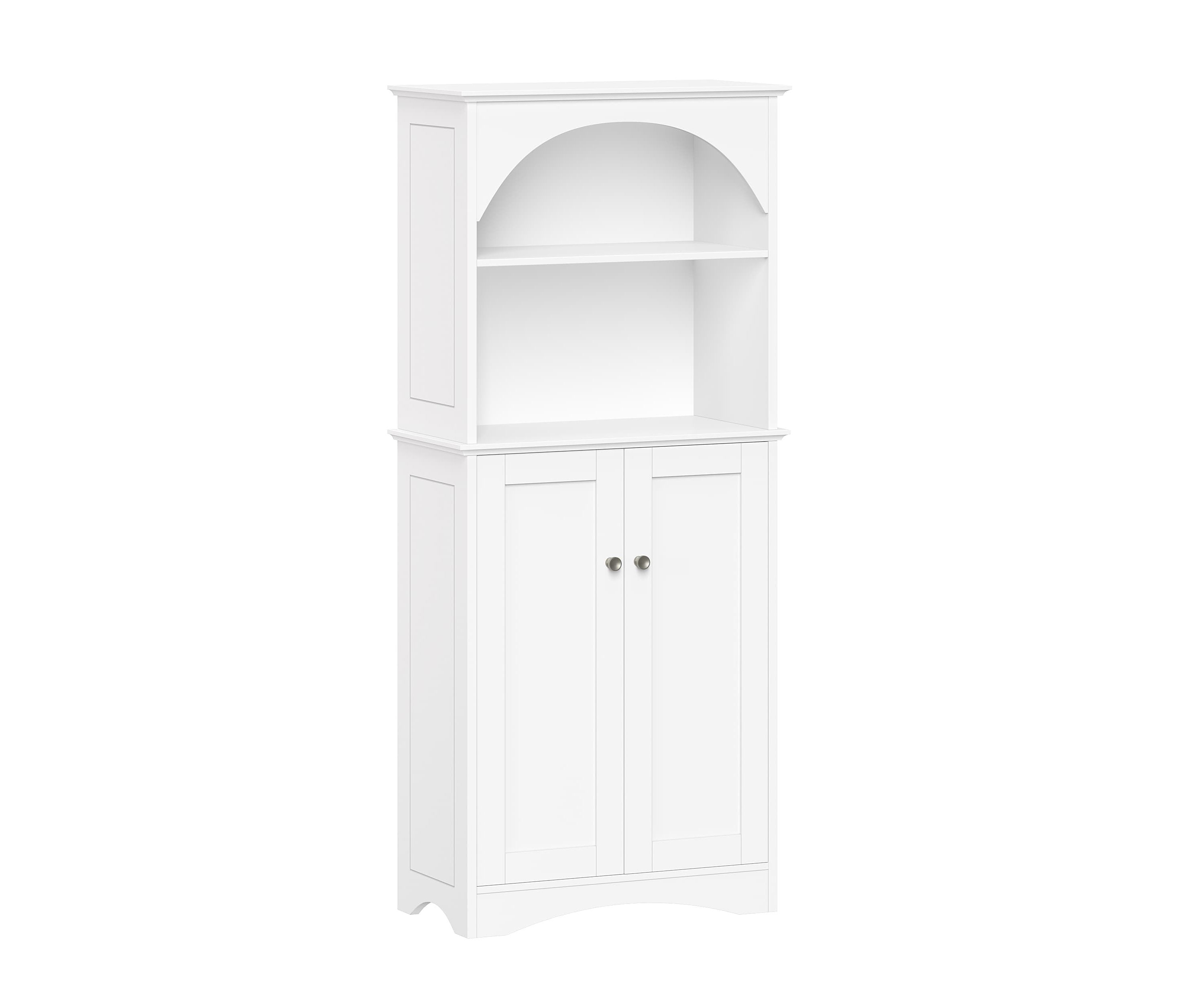 Bristol Arched Tall Bathroom Storage Linen Cabinet and Organizer with Open Bathroom Shelves - White