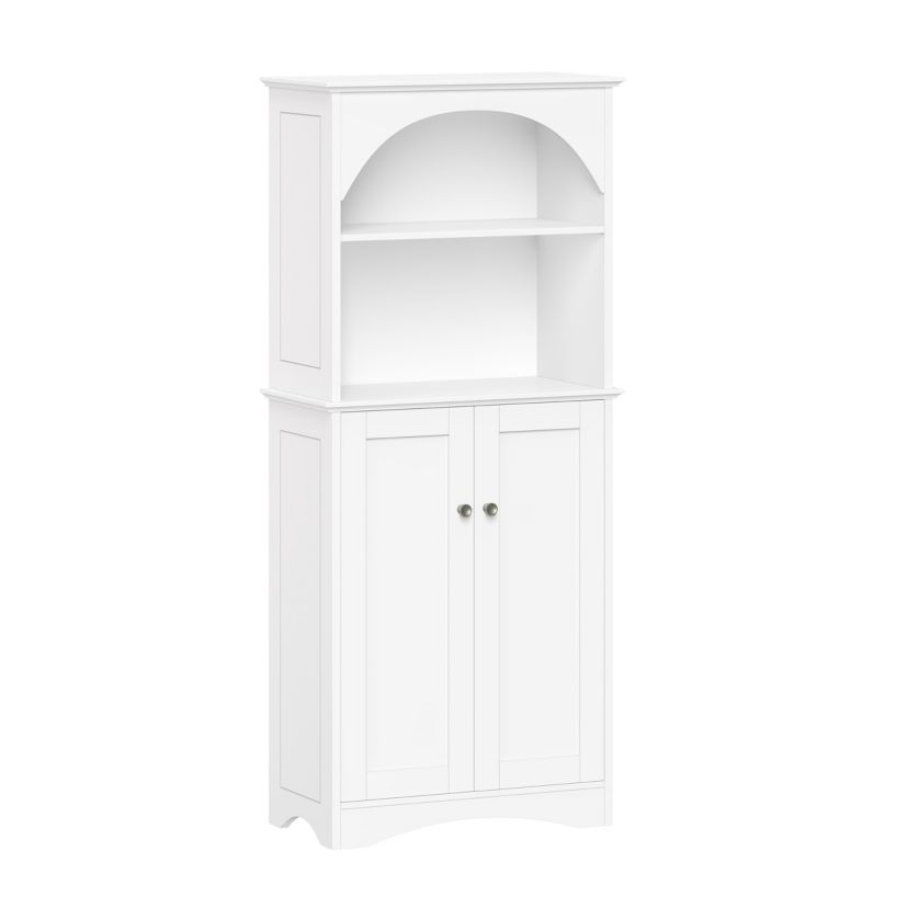 Bristol Arched Tall Bathroom Storage Linen Cabinet and Organizer with Open Bathroom Shelves - White