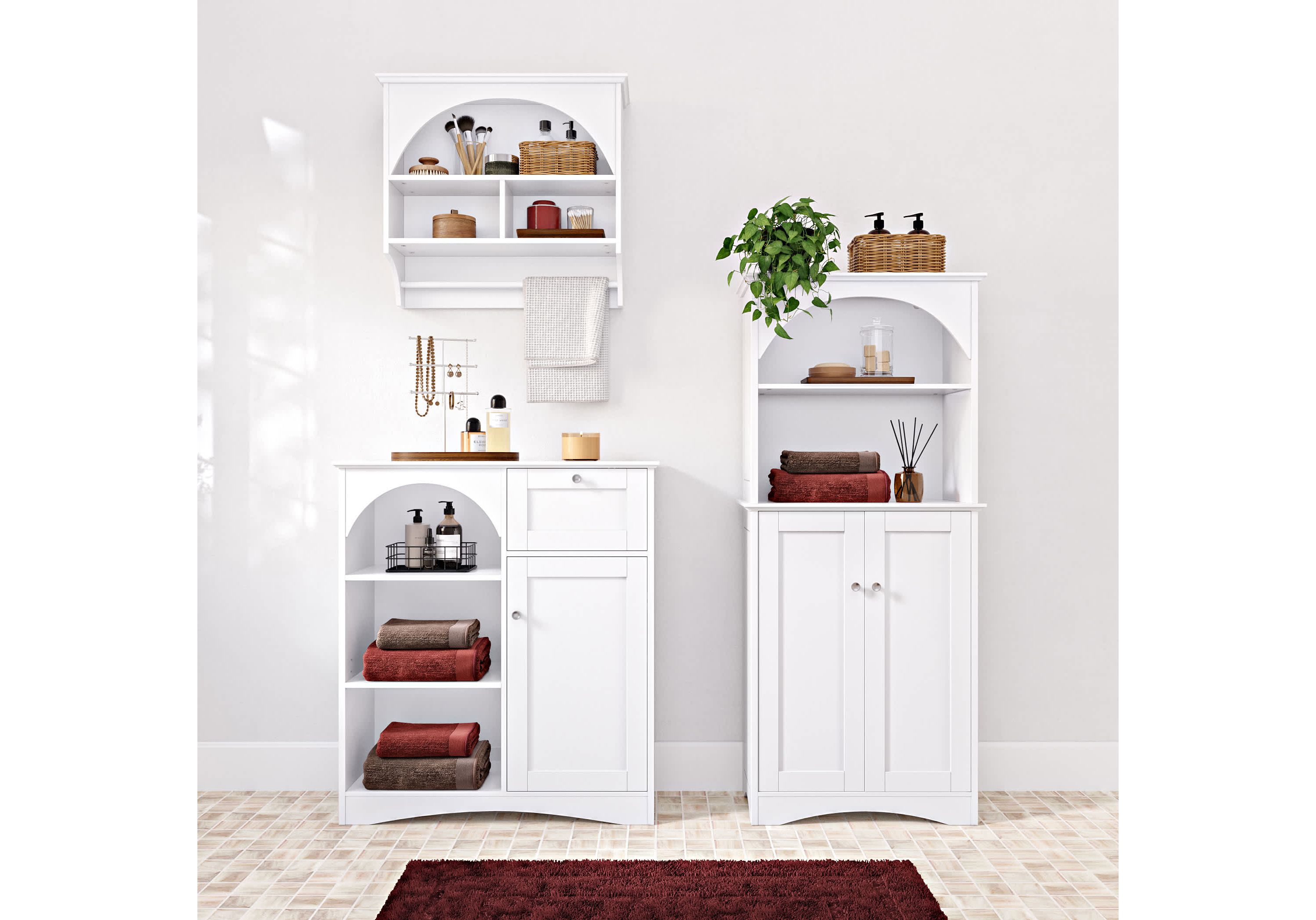 Bristol Arched Tall Bathroom Storage Linen Cabinet and Organizer with Open Bathroom Shelves - White