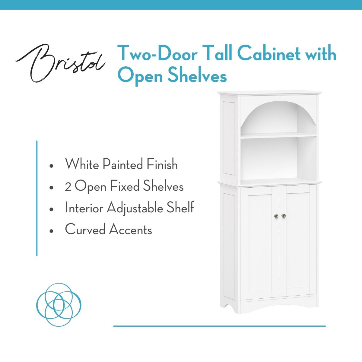 Bristol Arched Tall Bathroom Storage Linen Cabinet and Organizer with Open Bathroom Shelves - White