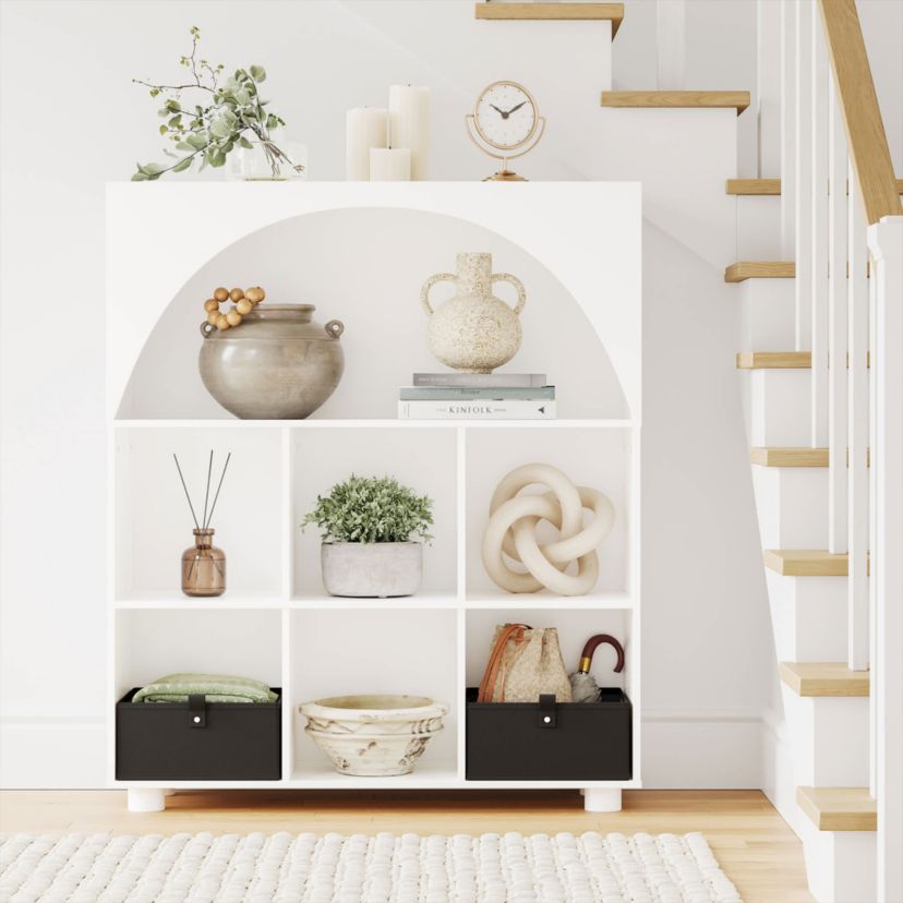 Arched 35" 6 Cubby Entryway Shoe Rack Storage Organizer Cabinet with Shelves - White