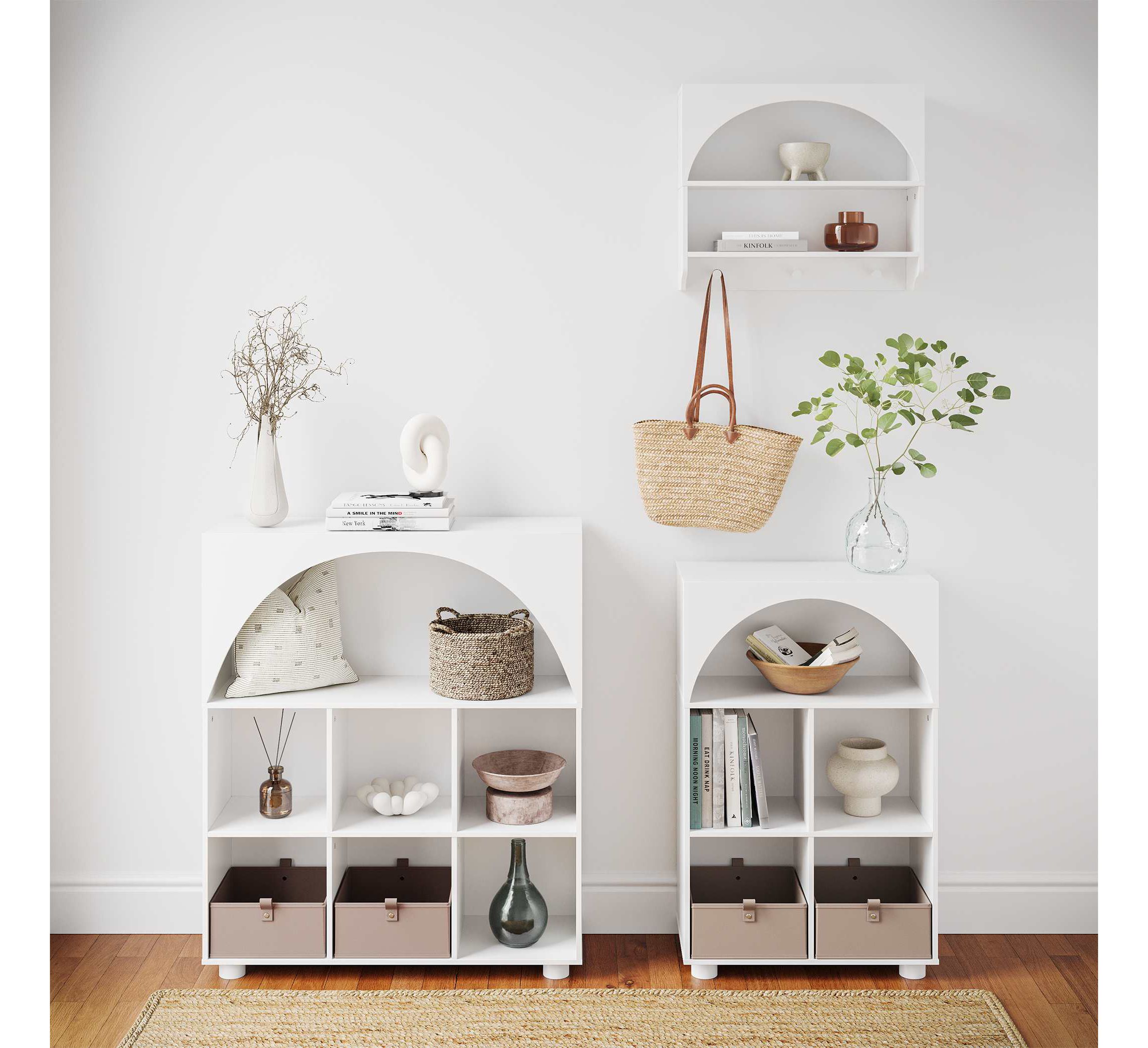Arched 35" 6 Cubby Entryway Shoe Rack Storage Organizer Cabinet with Shelves - White