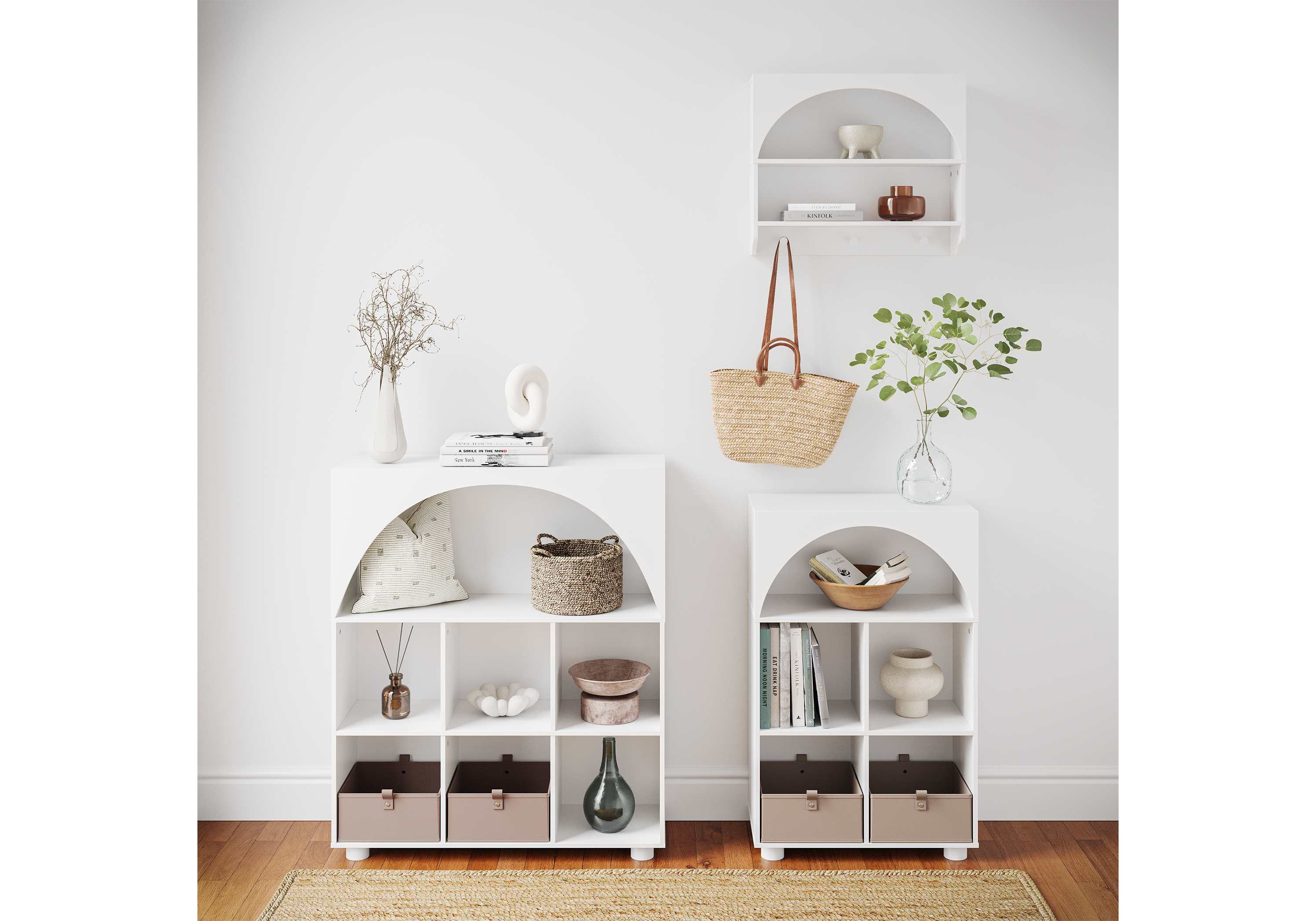 Arched 35" 6 Cubby Entryway Shoe Rack Storage Organizer Cabinet with Shelves - White