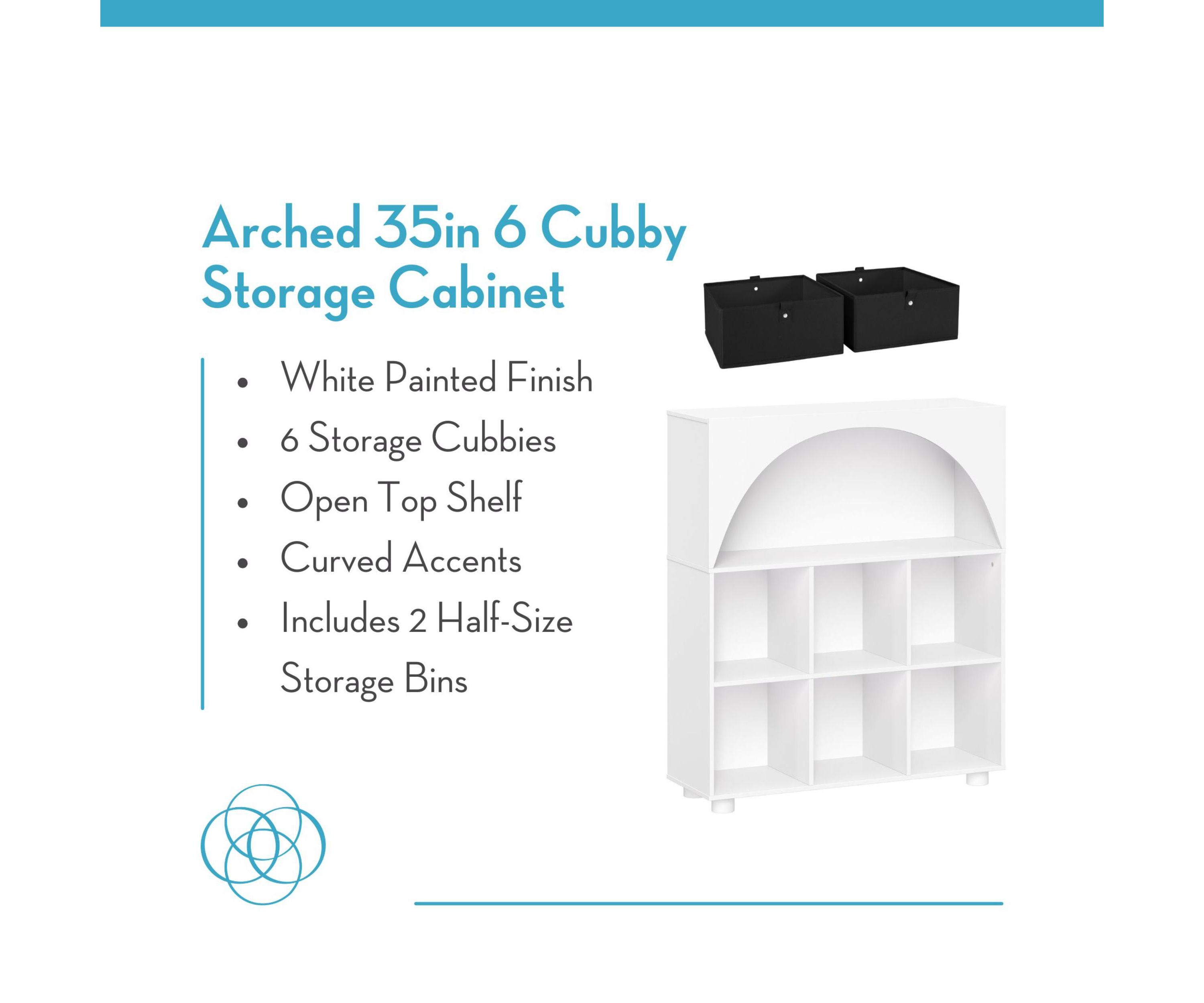 Arched 35" 6 Cubby Entryway Shoe Rack Storage Organizer Cabinet with Shelves - White