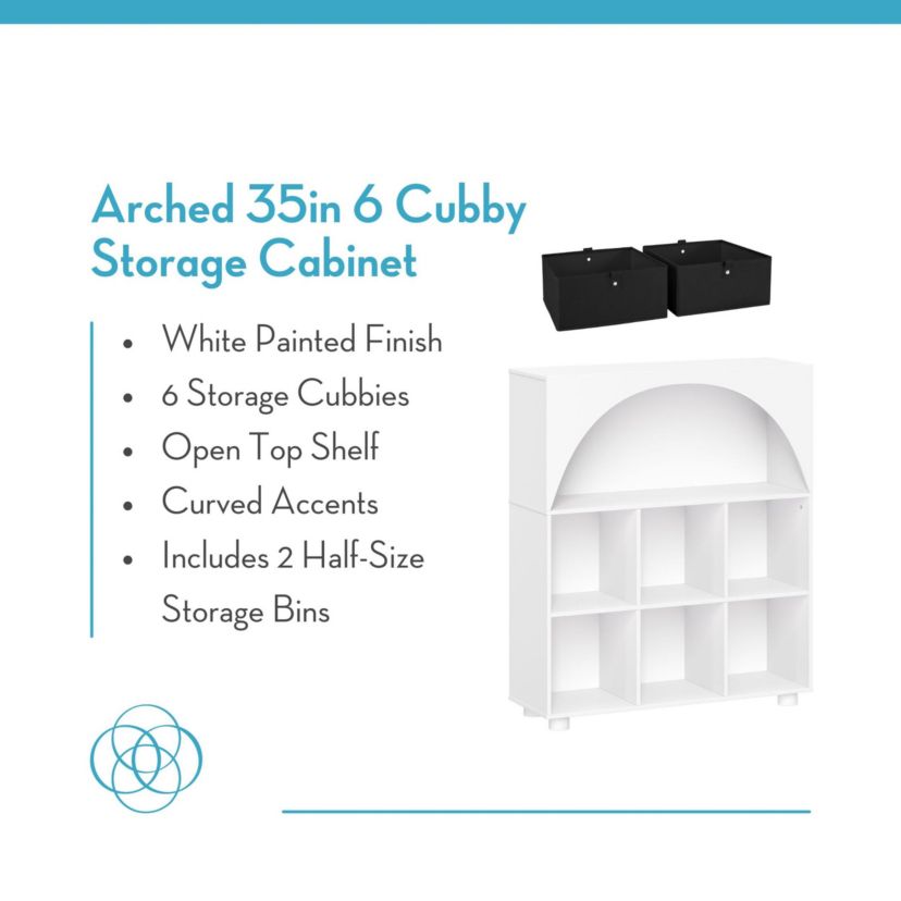 Arched 35" 6 Cubby Entryway Shoe Rack Storage Organizer Cabinet with Shelves - White